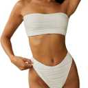 ZAFUL Women Strapless Wave Bandeau Bikini 2 Piece Swimwear Cheeky Solid Lace up Bathing Suits, Small