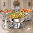 Rengue 5 QT Chafing Dishes, 4 Pack Premium Stainless Steel Complete Set, Round Chafing Dish Buffet Set, Heating and Cooling Chafing Dish for Gatherings Banquets, Buffets, Parties, Weddings