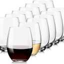 Stemless Wine Glasses Set of 12-15oz Red/White Wine Glasses, Crystal, Clear, Dishwasher Safe, Ideal for Daily Use, Birthday, Wedding, Home Party, Anniversary, Shower