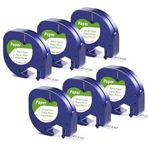 6 Pack Label Maker Refills White Paper Tape 91330 Replacement for Dymo LetraTag Refills 1/ 2" x 13' Label Tape 12mm Compatible with Dymo LetraTag 100H Plus LT-100T and LT-200B QX50 Label Maker