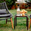 Bronze Metal Outdoor Side Table with Tempered Glass Top Set of 2 Elegant Small 16" Square Patio Table Durable Weather-Resistant Coffee Bistro Accent End Table for Outside and Garden
