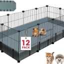 VISCOO 12 Panels Small Animal Playpen, 48" x 24" x 16" Pet Playpen with Waterproof Mat, C&C Cage for Guinea Pigs, Puppy Play Pen, Bunny Playpen, Indoor Outdoor Portable Metal Wire Yard Fence