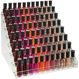 Okuna Outpost 8 Tier Clear Acrylic Nail Polish Display Rack with 96 Standard Sized Bottle Capacity, Organizer for Salons (12.75 x 12.5 x 9.25 in)
