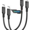 2-Pack 0.5ft Short 240W USB C to USB C Cable, Portable 6-inch PD 3.1 Fast Charging Cord Compatible for Power Bank, iPhone 17/16/15, Samsung, 48-Braided 480Mbps Data Cable for Pocket Charging