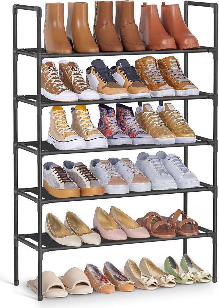 SONGMICS 5-Tier Shoe Rack, Shoe Storage for Hallway Closet, Slim and Space-Saving, Metal Frame, Non-Woven Fabric Shelves, Black ULSH045BH02