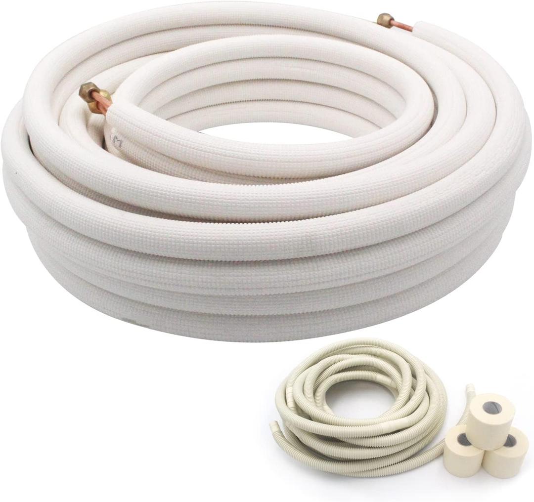 25 Ft Mini Split Line Set Air Conditioning Copper Tubing Pipe Extension 1/4" & 3/8" PE Thickened for AC and Heating 9000BTU
