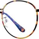 HJSTES Round Blue Light Glasses for Women Men Retro Circle Clear Lens Metal Frame Eyeglasses
