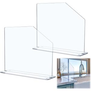 Vesici 2 Pcs Clear Acrylic Sink Splash Guard Freestanding Panel Barrier with Easy Reach Cutaway Kitchen Guard Protective Splatter Barrier for Home Hospital(19" Length, 18" Height, 4.5" Base)