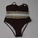 Women's High Waisted Swimsuit Two Piece Ribbed Bikini Sets Crop Top High Cut Cheeky Bathing Suits Brown XL