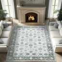 jinchan Area Rug 8x10 Washable Vintage Floral Rug Non-Slip Indoor Floor Cover Retro Rustic Carpet for Dining Room Bedroom Living Room Home Office Grey