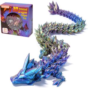 5 x PETBSNVB Three Color 12" 3D Printed Dragon, Articulated Dragon, Crystal Dragon, Dragon Fidget Toy, Home Office Decor Executive Desk Toy (Blue Head)