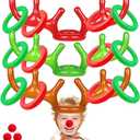 18 Pcs 3 Set Inflatable Reindeer Antler Ring Toss Christmas Party Games Kids Family Toys Stock Stuffer Christmas Activities Decorations Carnival Supplies Gifts Grandkids- 3 Antlers 12 Rings 3 Red Nose