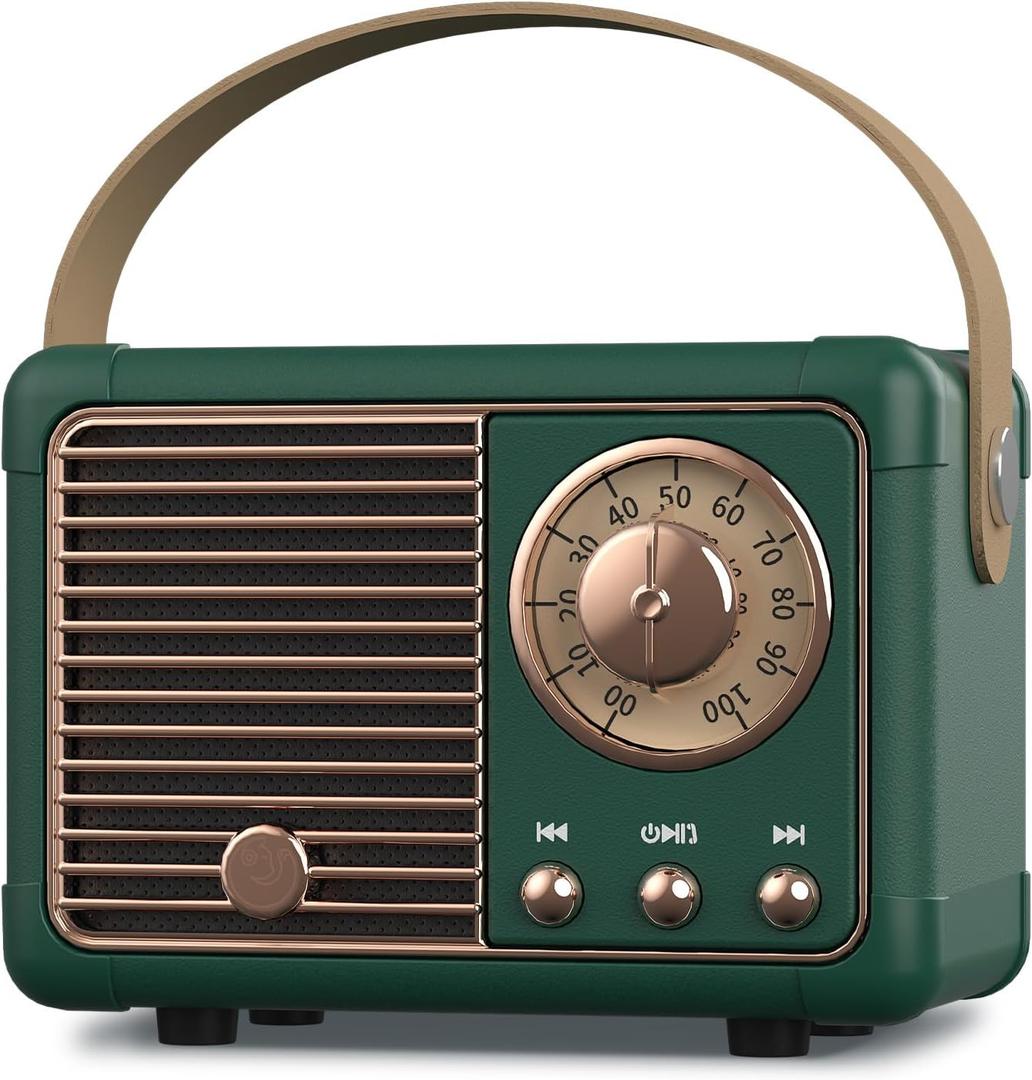 PRUNUS J-999 Retro Bluetooth Speaker,Vintage Decor,Mini Wireless Bluetooth Speaker,Cute Old Fashion Style Support USB/TF Card/AUX for Kitchen Desk Bedroom, White Elephant Gifts for Adults Men Women (Green)