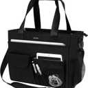 Teacher Tote Bag with Laptop Compartment,Large Utility Work Tote Bag with15 Pockets for Women,Nurse Bag, Black