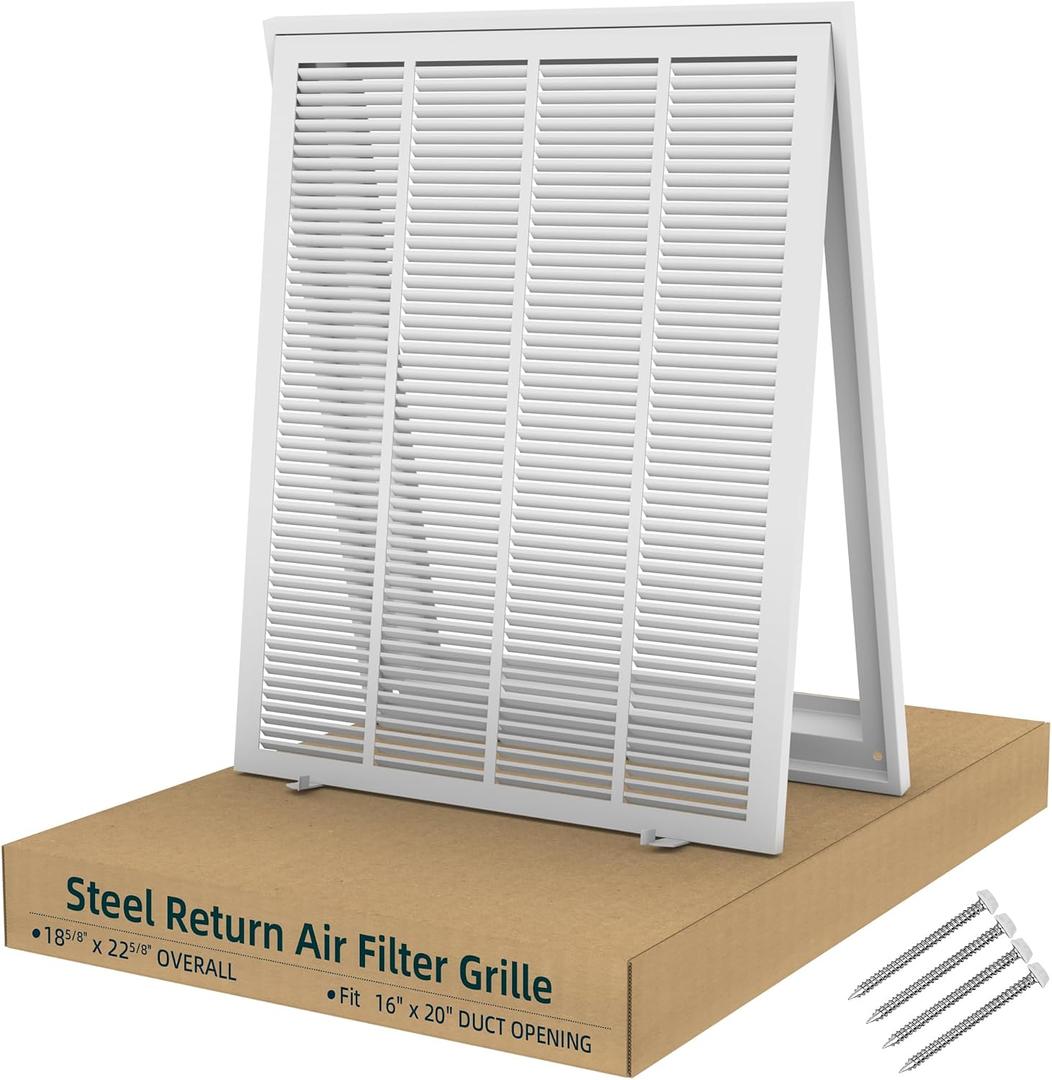 Fancat Return Air Filter Grille for 16x20 Ducts, Steel Vent Cover Grille with Removable Door for 1" Filters | Suitable for Sidewall & Ceiling | White Coating | Outer Size: 18 5/8" W x 22 5/8" H, 16''Wx20''H Ducts