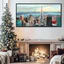 Abstract Wall Art for Living Room - Modern New York City Wall Art Large Canvas Pictures Bedroom, Wall Decor for Bedroom Framed Painting Elegant Cityscape Artwork 2448IN