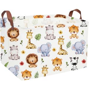 Rectangular Kids Storage Bins,Baby Baskets Organizer.Waterproof PE Coating Cute Basket with Handles.Woodland Nursery Decor,Toys Box,Books Basket, (Cute Animal)
