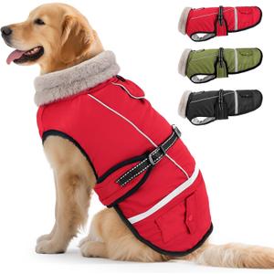 Dog Winter Coat Jacket Waterproof for XL Large Dogs, Reflective Pet Vest Warm Fleece Cozy for Cold Weather, Dogs Snowsuit Windproof, Adjustable Buckle (Red, XL)