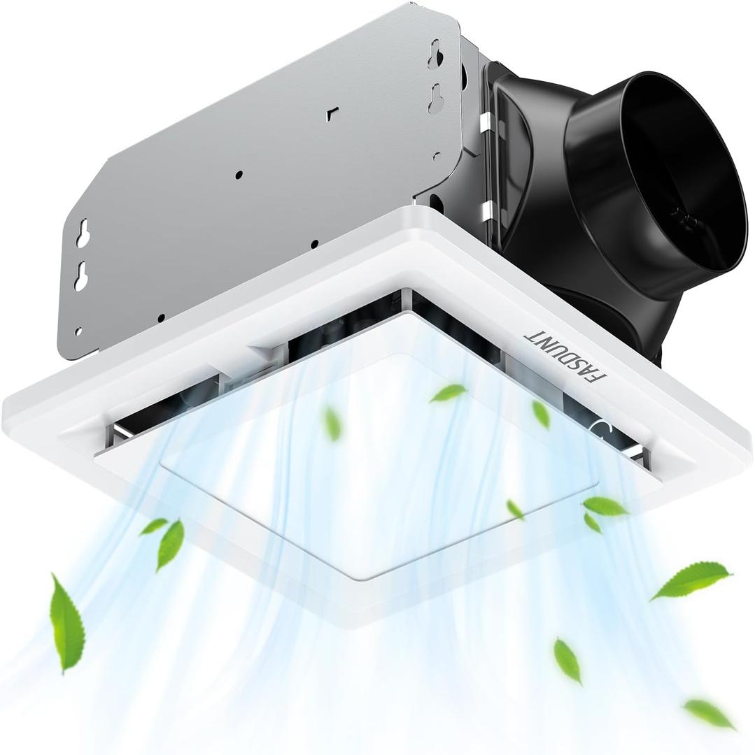 FASDUNT 2-in-1 Bathroom Exhaust Fan with Light, 1.0 Sones &110 CFM Upgraded Ventilation Fan Powerful Ventilation & Ultra Quiet, Suitable for Bathrooms, Shower, Office, Restroom Etc, ETL Listed
