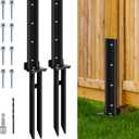2 Pack Fence Post Anchor Kit, Heavy Duty Steel Fence Post Repair Stakes, Post Anchor Ground Spike for Repairing Tilted Broken Wood Support, Black