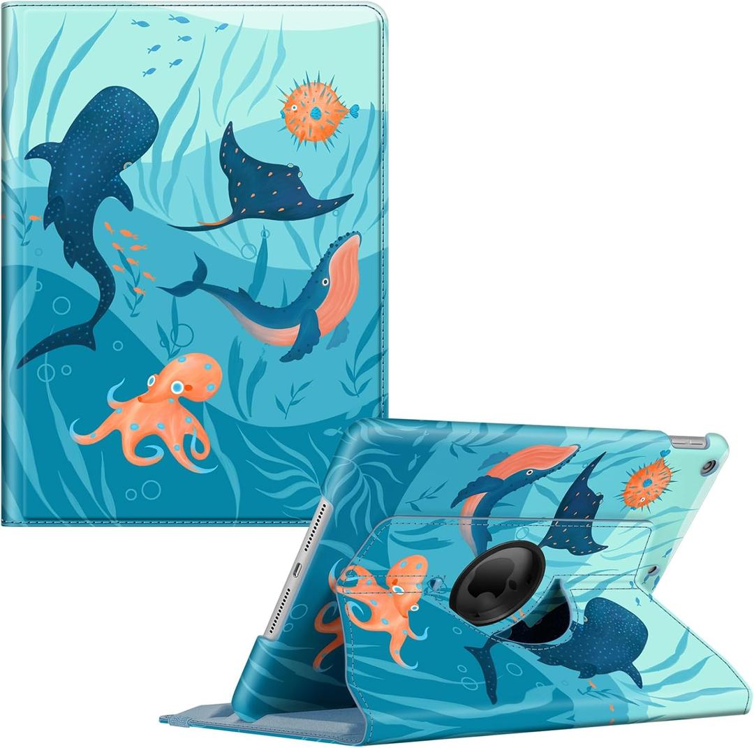 Fintie Rotating Case for iPad 9th Generation (2021) / 8th Generation (2020) / 7th Gen (2019) 10.2 Inch - 360 Degree Rotating Stand Cover with Pencil Holder, Auto Wake Sleep, Blue Ocean