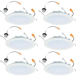 HALO HLBT 6 Pack 6 in Slim LED Recessed Light Trim with Selectable Color Temperature 2700K, 3000K, 3500K, 4000K, 5000K Dimmable Wet Location Indoor Outdoor New Construction Remodel - HLBT609FS5-6PK