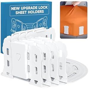 Bed Sheet Holders for Corners: Lock Sheet Holders with Reinforced Clips Keep Sheets Firm and Tight,No More Loose Sheets â€“ Upgraded Extra Large Version for Twin,Full,Queen,King Size Mattresses (White)
