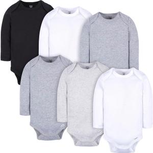 Gerber Unisex Baby 6 Pack Long-sleeve Onesies Bodysuit (0-3 Months, White and Black)