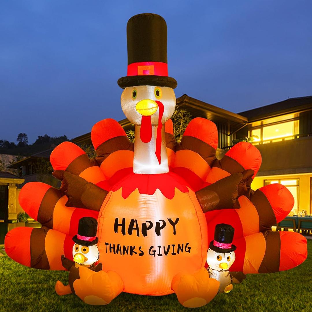 Onory 6FT Thanksgiving Inflatables Outdoor Decoration, Inflatable Turkey Blow Up with Built-in LEDs for Thanksgiving Party Indoor Outdoor Yard Garden Lawn Dcor
