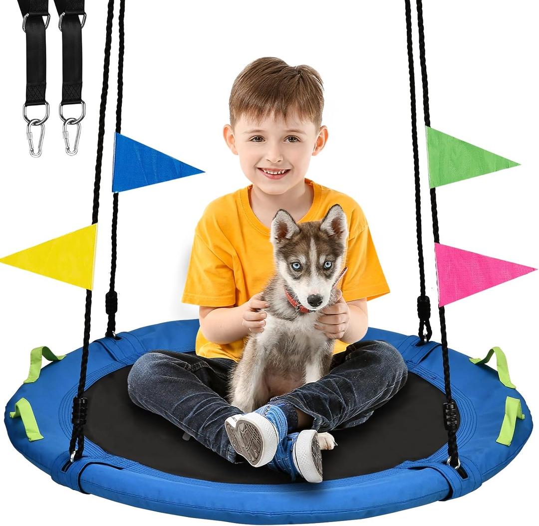 Tree Swing, Saucer Flying Swing 24 Inch for Kids, 900lbs Weight Capacity, with Adjustable Hanging Straps, for Backyard and Outdoor Playground, Gifts for Kids, Blue
