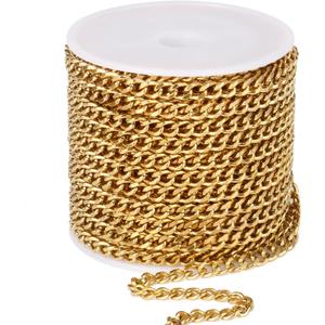 33FT Gold Stainless Steel Cuban Chain Roll 3MM 18K Gold PVD Plated Diamond-Cut Curb Link Chains Spool Bulk for Jewelry Making