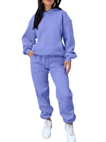 KANSOON Sweatsuits for Women Set 2 Piece Outfits Long Sleeve Hoodie Oversized Sweatshirt Jogger Pants Casual Tracksuit Sets Purple,XL