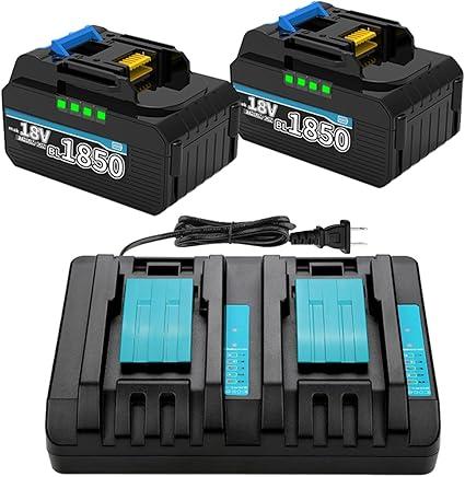 Energup 2Pack 6.5A 18V Replacement Makita Battery with DC18RD Dual Port Charger, BL1850B BL1830 BL1840 BL1850 BL1860 BL1815 BL1820, for Makita 18V Battery and Charger