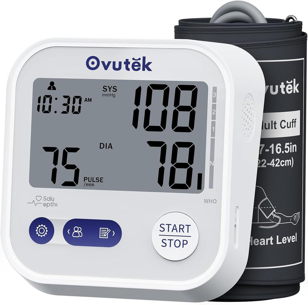 Ovutek Blood Pressure Monitors for Home Use, Automatic Digital Blood Pressure Cuff with Large Cuff for Upper Arm, 2 Users x 120 Sets Memory, Manual Arm Blood Pressure Machine with Backlight (White)