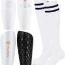 Hryrbay Kids Soccer Shin Guards Toddler Shin Pads with Sleeves and Socks for Age 3-16 Protective Lightweight Soccer Equipment Ideal for Playing Training Inspired by The World Cup (White)
