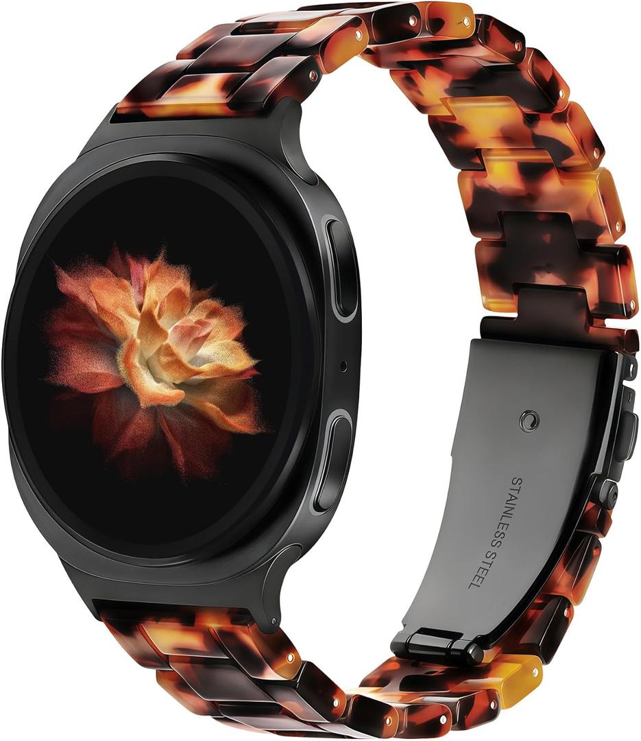 Wearlizer Resin Bands Compatible with Samsung Galaxy Watch 8 Band 40mm 44mm/Galaxy Watch 8 Classic 46mm, Dressy Lightweight Bracelet Strap Accessories for Galaxy Watch8 Women Men (Tortoise)