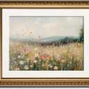InSimSea Gold Picture Framed Wall Art, Living Room Vintage Field of Wildflowers Wall Decor, Nature Landscape Canvas Print Art, Home Farmhouse Decor, Antique Paintings with Frame 13x16inch