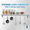 Treshin Stainless Steel Shelf with 6 Hooks 14 x 36 Inches, Commercial Wall Mount Floating Shelving Storage Pot Rack for Restaurant, Kitchen, Home, Bar and Hotel
