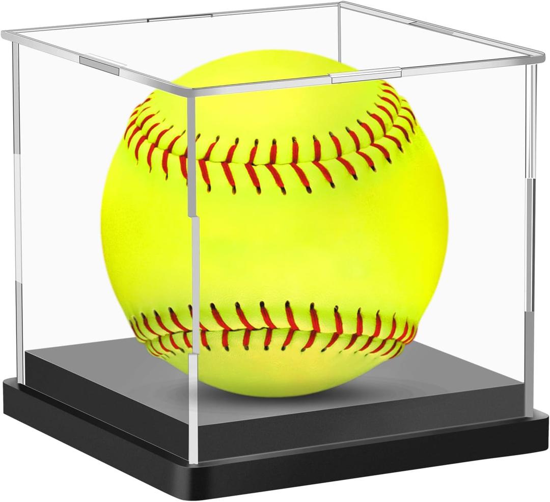 Hooqict Softball Display Case Clear Acrylic Ball Holder UV Protected Softball Case Display Box Championship Square Box for Golf Tennis Game Ball Baseball (1 Pack)