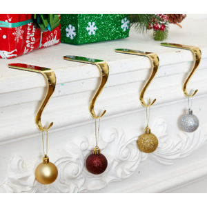 7 Pcs Christmas Stocking Holders Metal Mantel Stockings Hangers Classic Shelf Heavy Duty Stocking Garland Hangers for Counter Tables Window Fireplace Xmas Party Decoration (Gold)