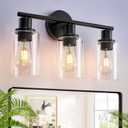 DLLT 3-Light Bathroom Light Fixtures: 18.51" Black Modern Vanity Lights with Clear Glass Shade - Bathroom Wall Lamp for Mirror Kitchen Living Room Hallway Cabinet Porch