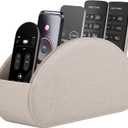 Remote Control Holder,TV Remote Caddy/Box with 5 Compartments,Bedside Table Organizer for Controller,Glasses,makeup brushes,jewelry and Media Player,Pen/Pencil Storage (Cream)
