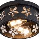 Glintawn 10.6 inch Black Flush Mount Ceiling Light Fixtures, 2-Light Ceiling Mount for Industrial, Crystal Light Fixtures for Farmhouse, Bedroom, Living Room, Kitchen, Hallway and Foyer (1 Pack)
