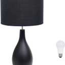 Simple Designs LT2002-BLK-LB 18.11" Oval Bowling Pin Base Ceramic Table Lamp with LED Bulb, Black (unspecified)