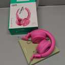 noot products Kids Headphones K22 Foldable Stereo Tangle-Free 5ft Long Cord 3.5mm Jack Plugin Wired On-Ear Headset for iPad/Amazon Kindle Fire/Girls/School/Laptop/Travel/Plane/Tablet Flamingo Pink