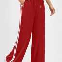 Track Pants Women High Waisted Striped Wide Leg Straight Lounge Pants Casual Sweatpants with Pockets (Red, XS)