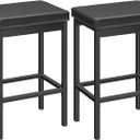 HOOBRO Bar Stools, Set of 2 Bar Chairs, 24.8-Inch Height Stools, Breakfast Bar Stools, Kitchen Stools, 2" Thick Upholstery, for Kitchen, Dining Room, Cafe, Bar Counter, Black BB21BY01
