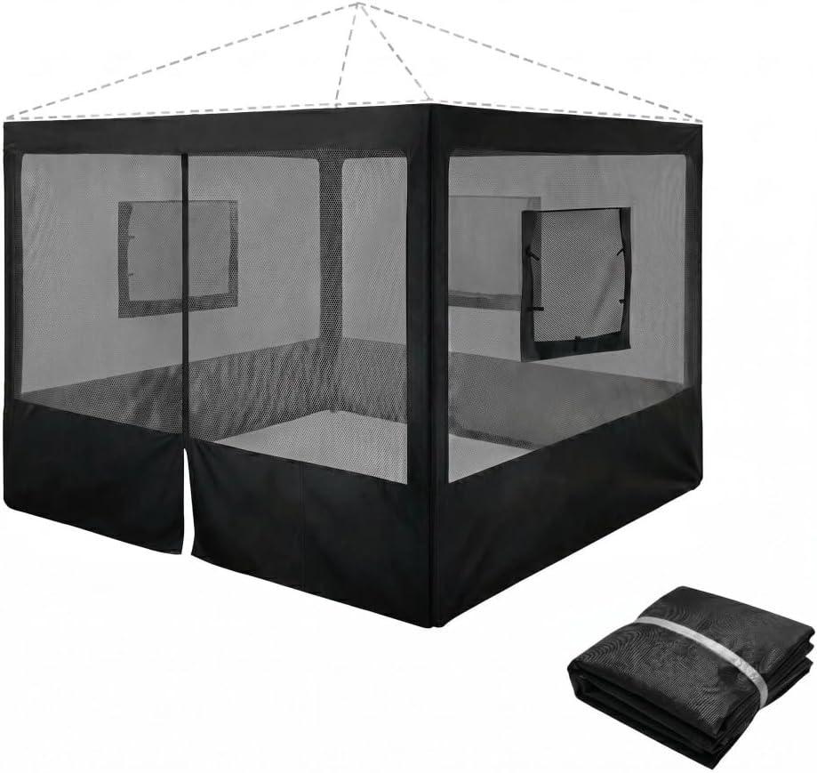 4 Pcs Food Booth Canopy Walls (10' x 10' Sidewalls, no Frame & Canopy), Breathable Food Tent Sidewalls with Zipper Door & Service Windows for Outdoor Vendor Booth, Block Tiny Creature & Dust