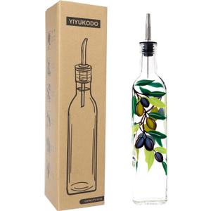 17oz Hand Painted Glass Olive Oil Bottle Dispenser - 500ml Green Oil & Vinegar Cruet with Pourers - Olive Oil Carafe Decanter for Kitchen (olive2)