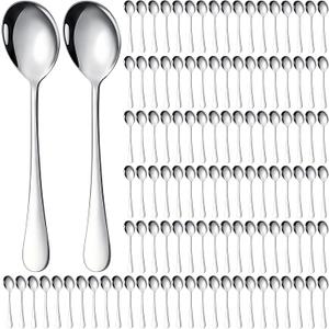 Nuogo 200 Pieces Soup Spoons Stainless Steel Round Soup Spoons Bulk Mirror Polished Silverware for Bouillon Dessert Cereal Ramen Pho Wonton Dumpling Noodles Home Restaurant Kitchen, Dishwasher Safe